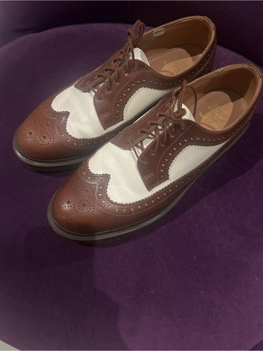 Doc-Martens (Made in England) Two-Tone Brown and White Wingtip  
Dress Shoes - Picture 4 of 7